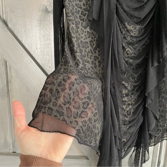 Dark Fairy WhimsiGoth Sheer Leopard Blouse Black netting longsleeve‎ festival - Picture 4 of 9